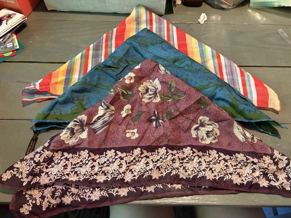 Lot Of 3 Lightweight Women’s Scarves - 2 Polyester And 1 Silk